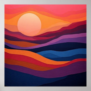 Affiche Paysage géométrique moderne du coucher du soleil �