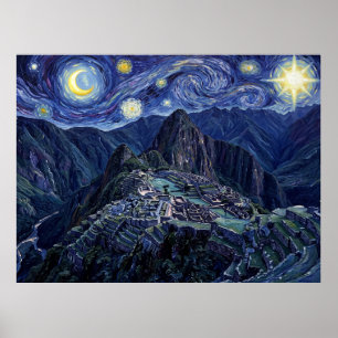 Affiche Paysage Historique de Machu Picchu sous la Nuit Ét