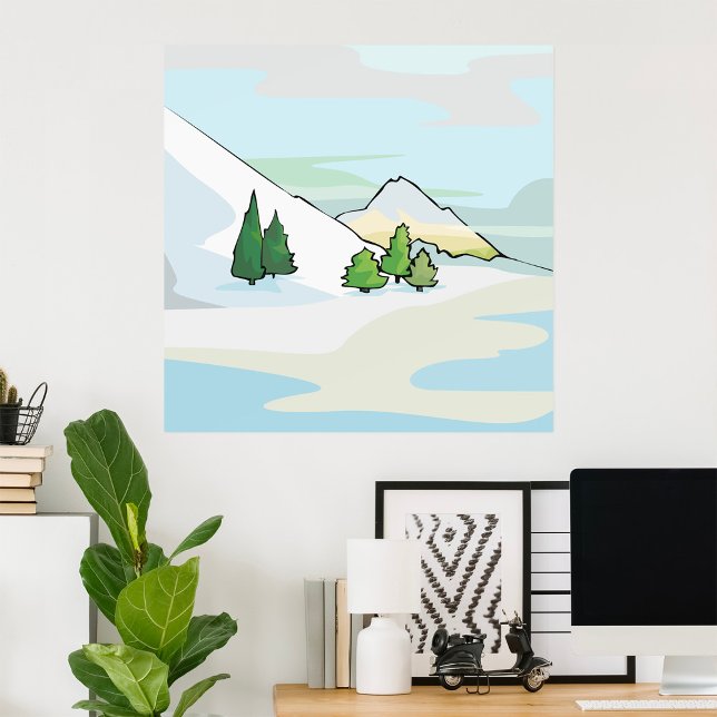 Affiche Paysage hivernal alpin avec pins (Créateur téléchargé)