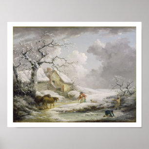 Affiche Paysage hivernal avec des hommes Snowballing une v