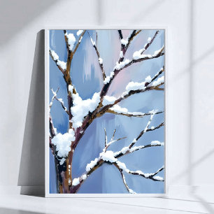 Affiche Paysage hivernal Branches d'arbre enneigées Peinte
