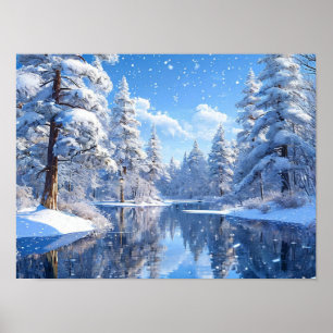 Affiche Paysage hivernal enneigé Scène forestière paisible