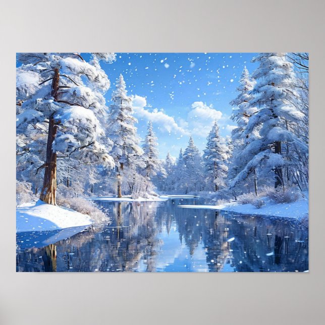 Affiche Paysage hivernal enneigé Scène forestière paisible (Devant)