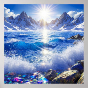 Affiche Paysage hivernal majestueux de vagues océaniques 