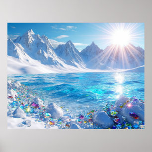 Affiche Paysage hivernal majestueux de vagues océaniques 