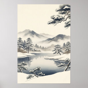 Affiche Paysage hivernal minimaliste de style japonais
