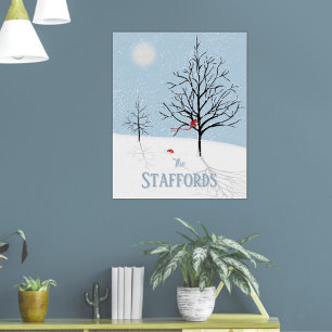 Affiche Paysage hivernal Noël Nom de famille