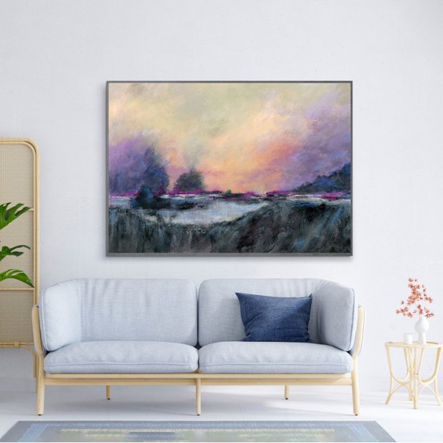 Affiche Paysage Horizon Violet Coucher de soleil Art Abstr (Purple Horizon Landscape Sunset Wall Art Poster in large size. Frame is excluded in the purchase. )