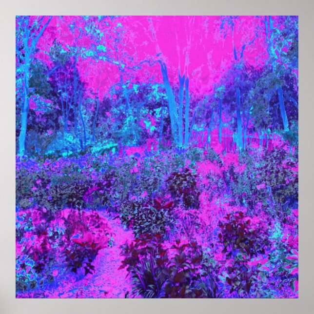 Affiche Paysage impressioniste rose chaud et bleu (Devant)