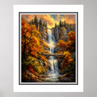 Affiche Paysage impressionniste de cascade automnale