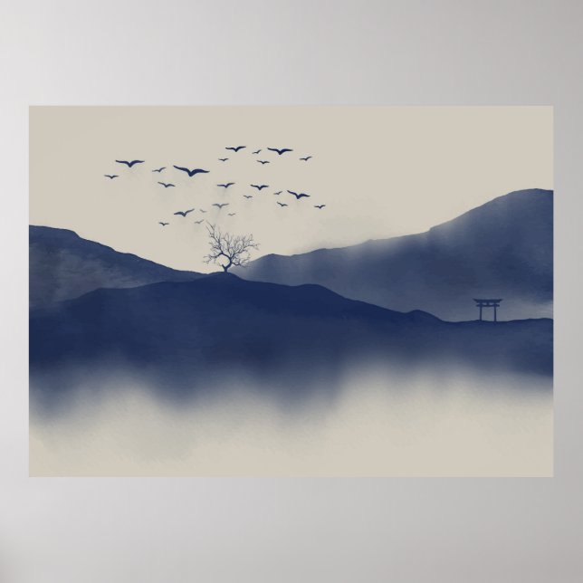 Affiche Paysage japonais aquarelle (Devant)
