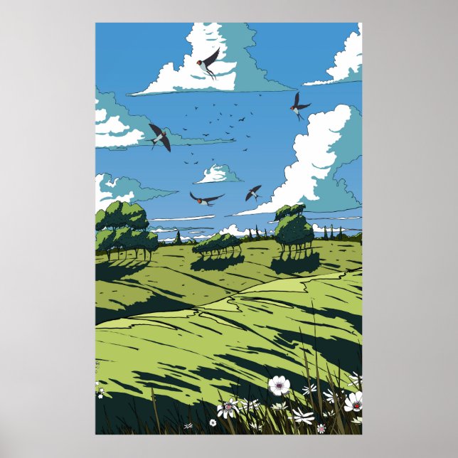 Affiche Paysage japonais vintage la nuit (Devant)