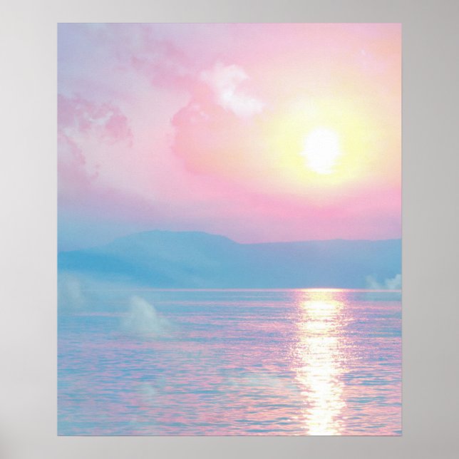 Affiche Paysage magique au coucher du soleil rose (Devant)