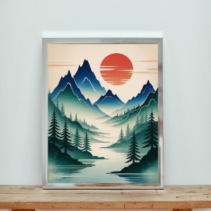 Affiche Paysage majestueux des montagnes Misty