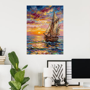 Affiche Paysage marin coloré avec voilier