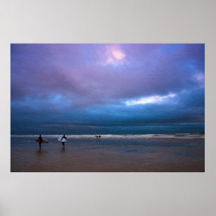 Affiche Paysage marin de ciel pourpre sombre et orageux, p