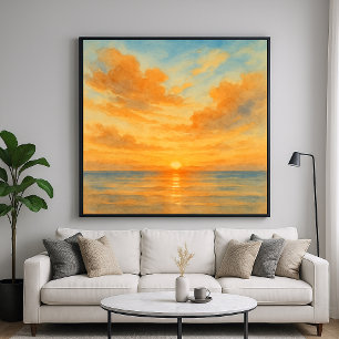 Affiche Paysage marin de coucher de soleil de style aquare