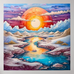 Affiche Paysage marin de nature au coucher du soleil