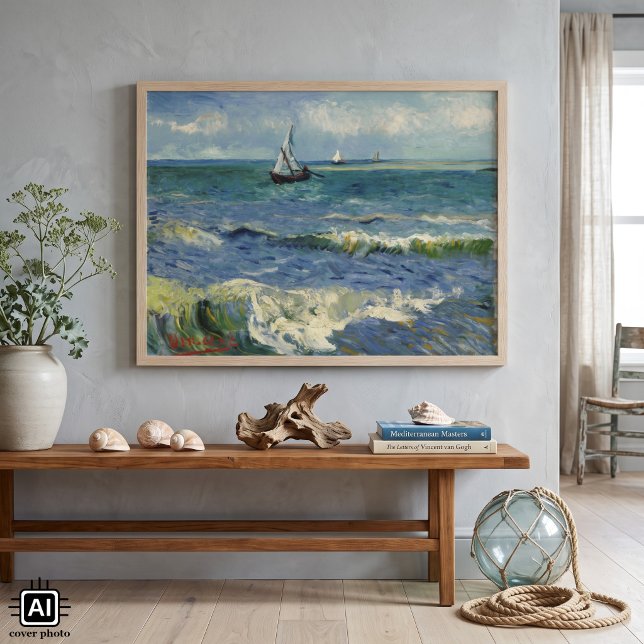Affiche Paysage marin de Van Gogh à Saintes Maries de la M (Seascape at Saintes Maries de la Mer by Vincent van Gogh is a vintage post impressionism painting.)