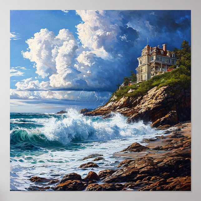 Affiche 🌊 Paysage marin dramatique Vagues océaniques Couc (Devant)