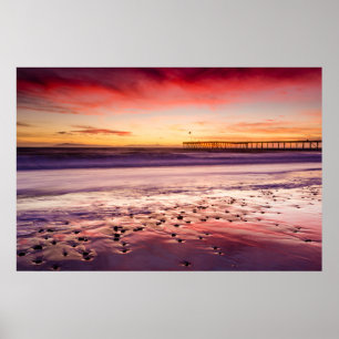 Affiche Paysage marin et jetée au coucher du soleil, CA