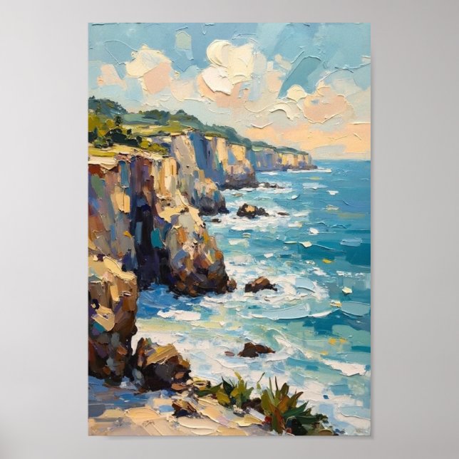Affiche Paysage Marin Falaises Côtières Vintage Art (Devant)