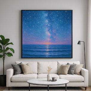 Affiche Paysage marin nocturne étoilé - Style de peinture