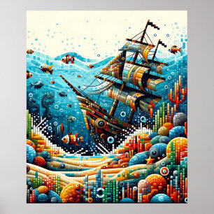 Affiche Paysage marin Pixelé