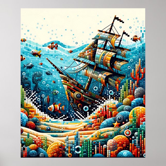 Affiche Paysage marin Pixelé (Devant)