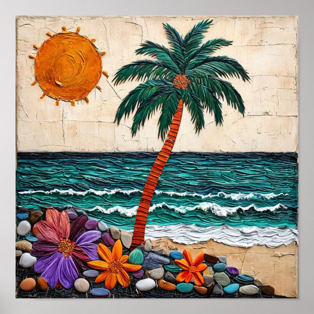 Affiche Paysage marin tropical de dessin animé mignon Scèn (Devant)