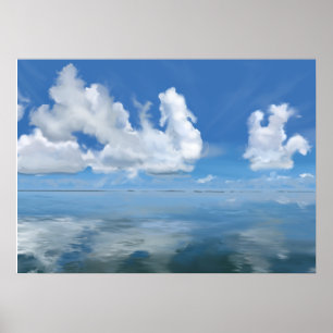Affiche Paysage marin verre avec toile de nuages