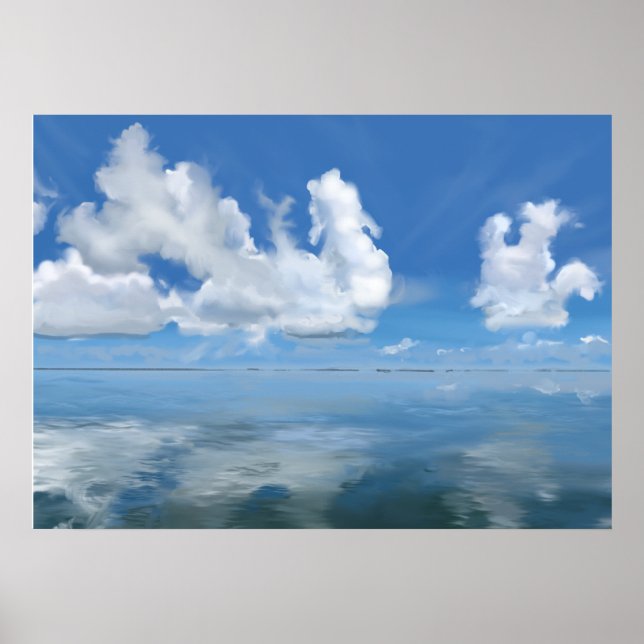 Affiche Paysage marin verre avec toile de nuages (Devant)