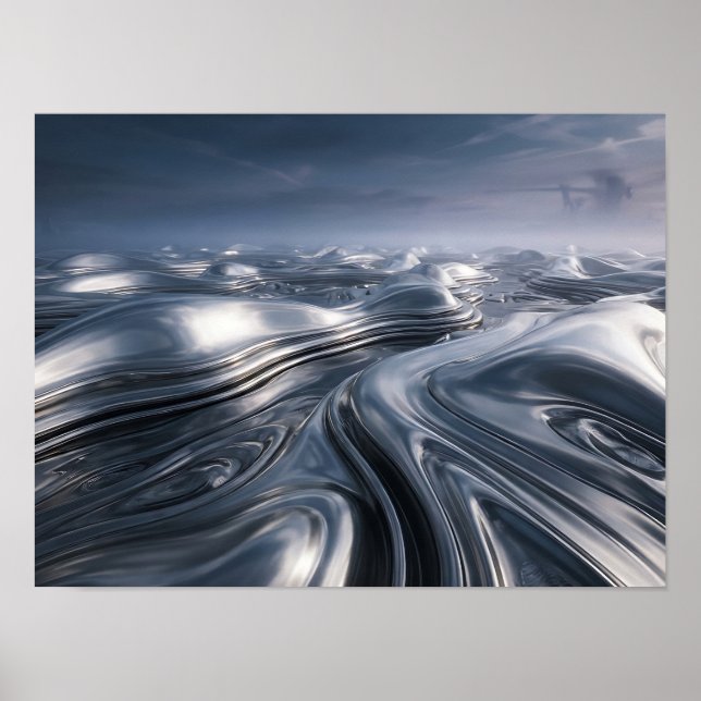 Affiche Paysage métallisé chrome liquide (Devant)