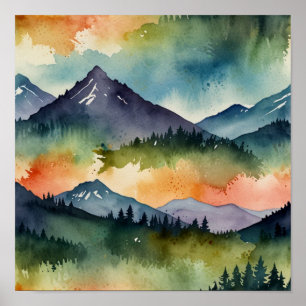 Affiche Paysage minimal de montagne à l'aquarelle