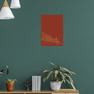 Affiche Paysage minimaliste de montagne en terre cuite rou
