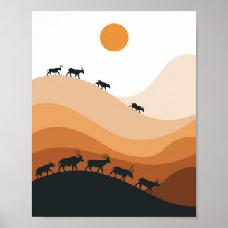 Affiche Paysage minimaliste de silhouette d'antilope du dé