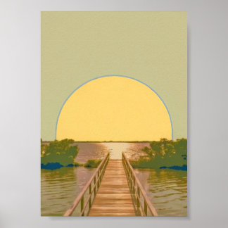 Affiche Paysage minimaliste du Lake Boardwalk Golden Sun