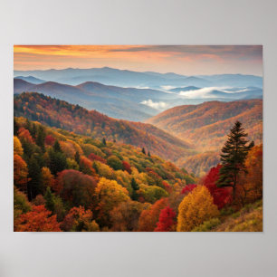 Affiche paysage, montagnes, fleurs sauvages, peinture à l'