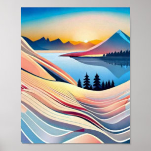 Affiche Paysage Montagnes Sunset Abstrait Sunrise