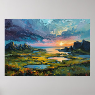 Affiche Paysage Montagneux de Coucher de Soleil Côtier Dra