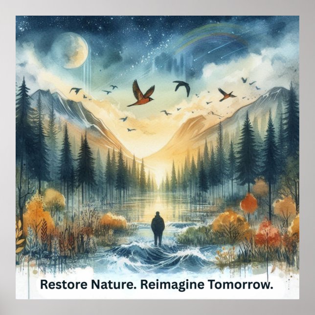 Affiche Paysage naturel avec Hawks Art (Devant)