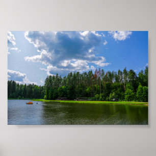 Affiche Paysage naturel Paysage Lac Bateau Biélorussie Pos