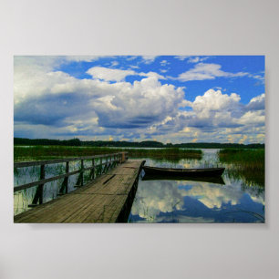 Affiche Paysage naturel Paysage Lac Bateau Biélorussie Pos