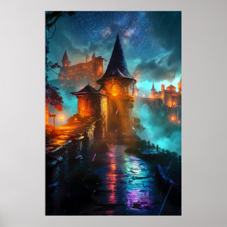 Affiche Paysage néon Cyberpunk de ville de science-fiction