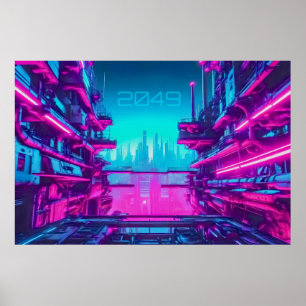 Affiche Paysage néon de ville Cyberpunk 2049 Sci-Fi
