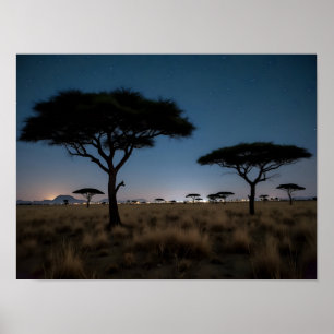 Affiche Paysage nocturne de la savane africaine avec des a