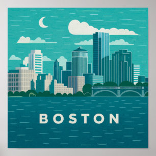Affiche Paysage nocturne de la ville du Massachusetts Vi