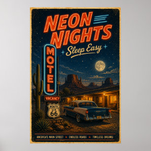 Affiche Paysage nocturne vintage rétro de la route 66 du m