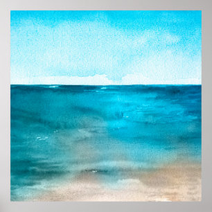 Affiche Paysage océanique. Belle aquarelle peinture main