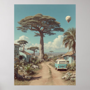 Affiche Paysage onirique de baobab avec fourgonnette vinta